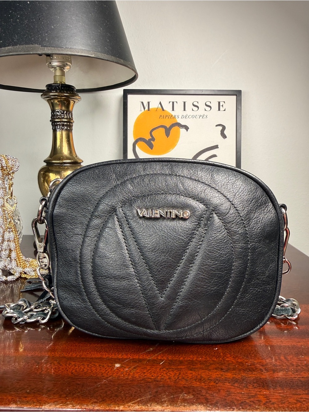 Valentino Mario Black Quilted Leather Crossbody Bag